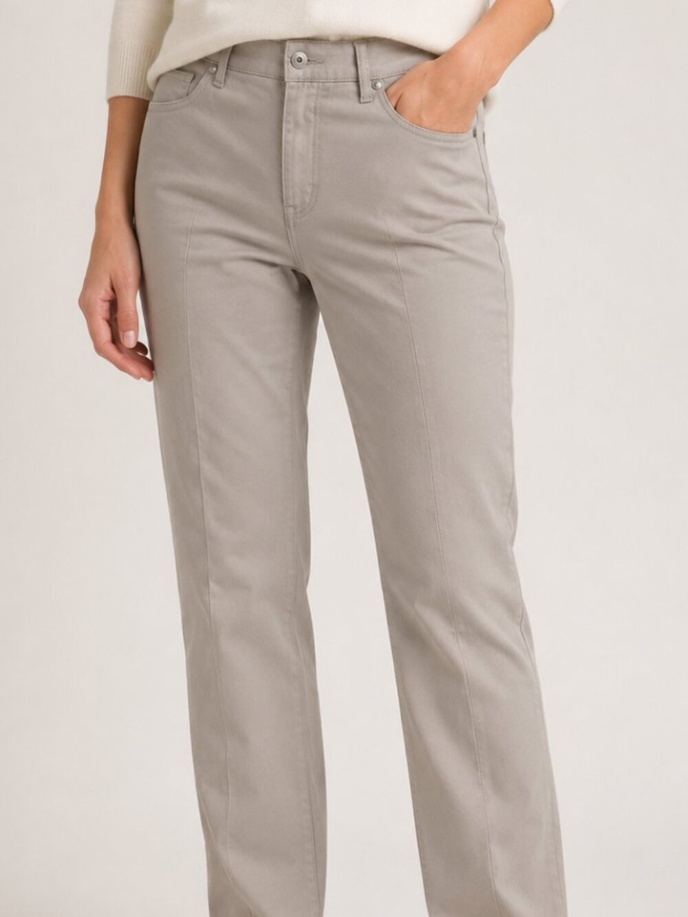 Simon Chang Women's Denim Stretchy Mid Rise Pants Beige Size 14 Casual Dressy